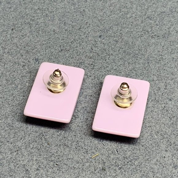 Curved Rectangle Pierced Earrings Light Purple Lilac Lavender Retro Soft Girl - Picture 3 of 4